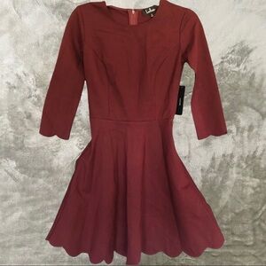 NWT Lulus Cumulonimbus Clouds Burgundy Scallop Fit & Flare Dress Size Small